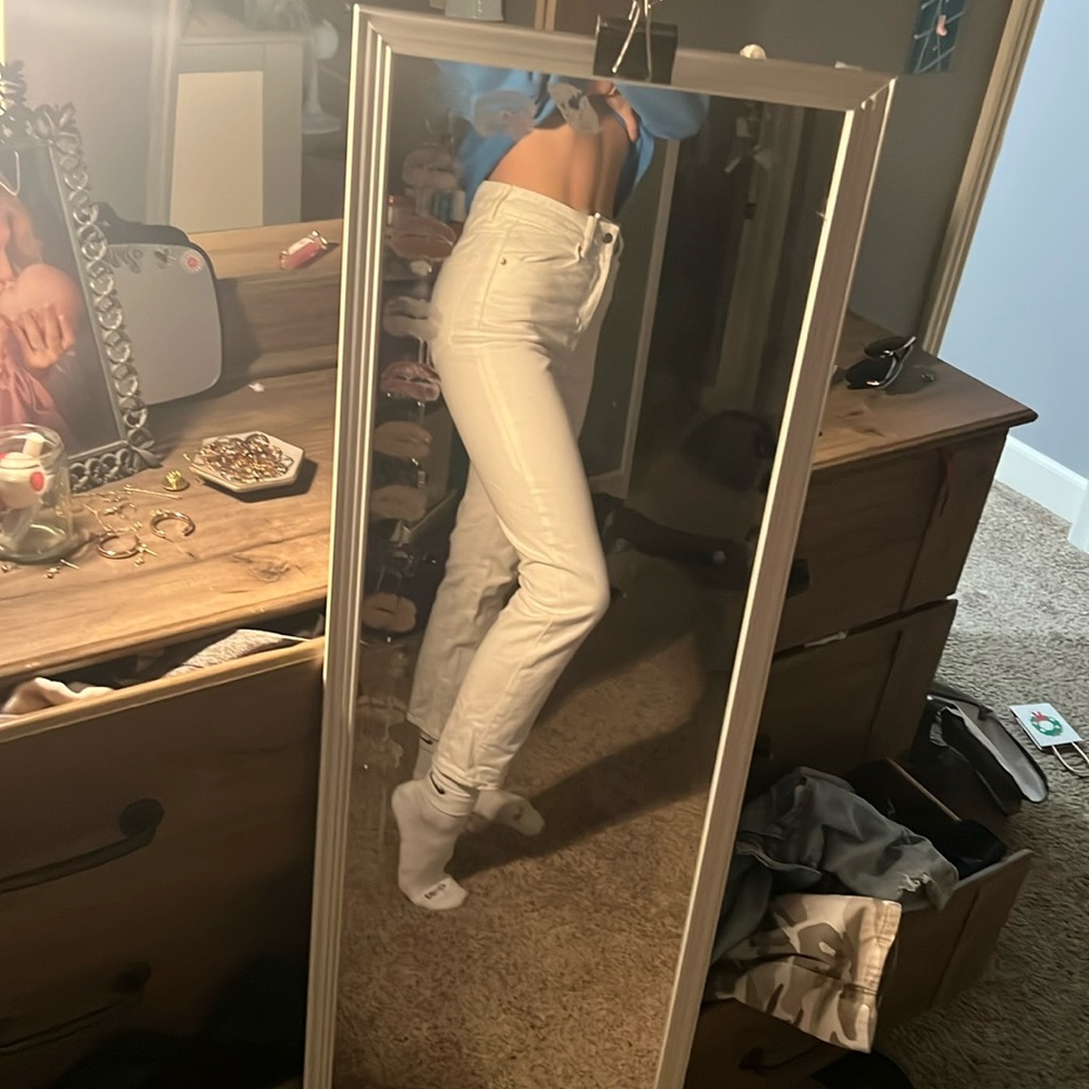 White straight leg jeans